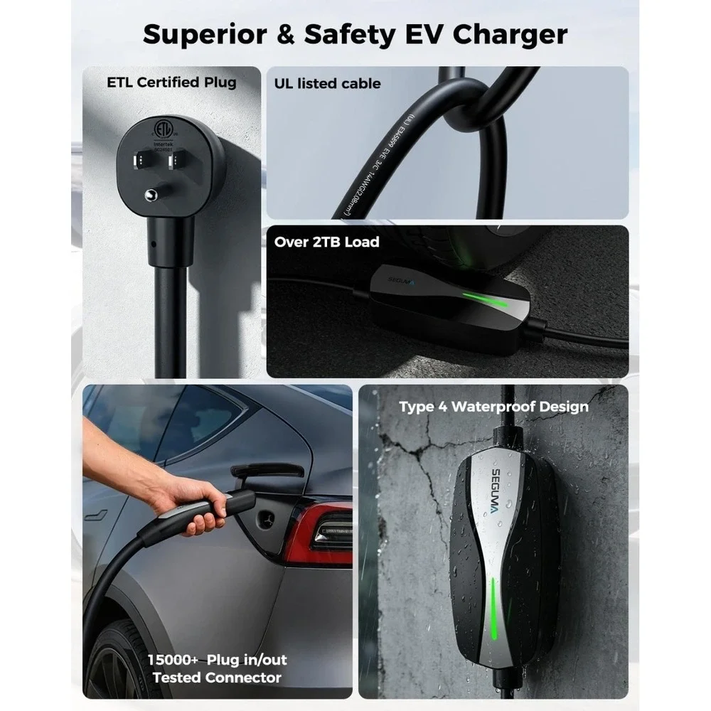 Level 1/2 Tesla Charger, ETL Certified 12A/16A, 25FT Tesla Extension Cable, 120V